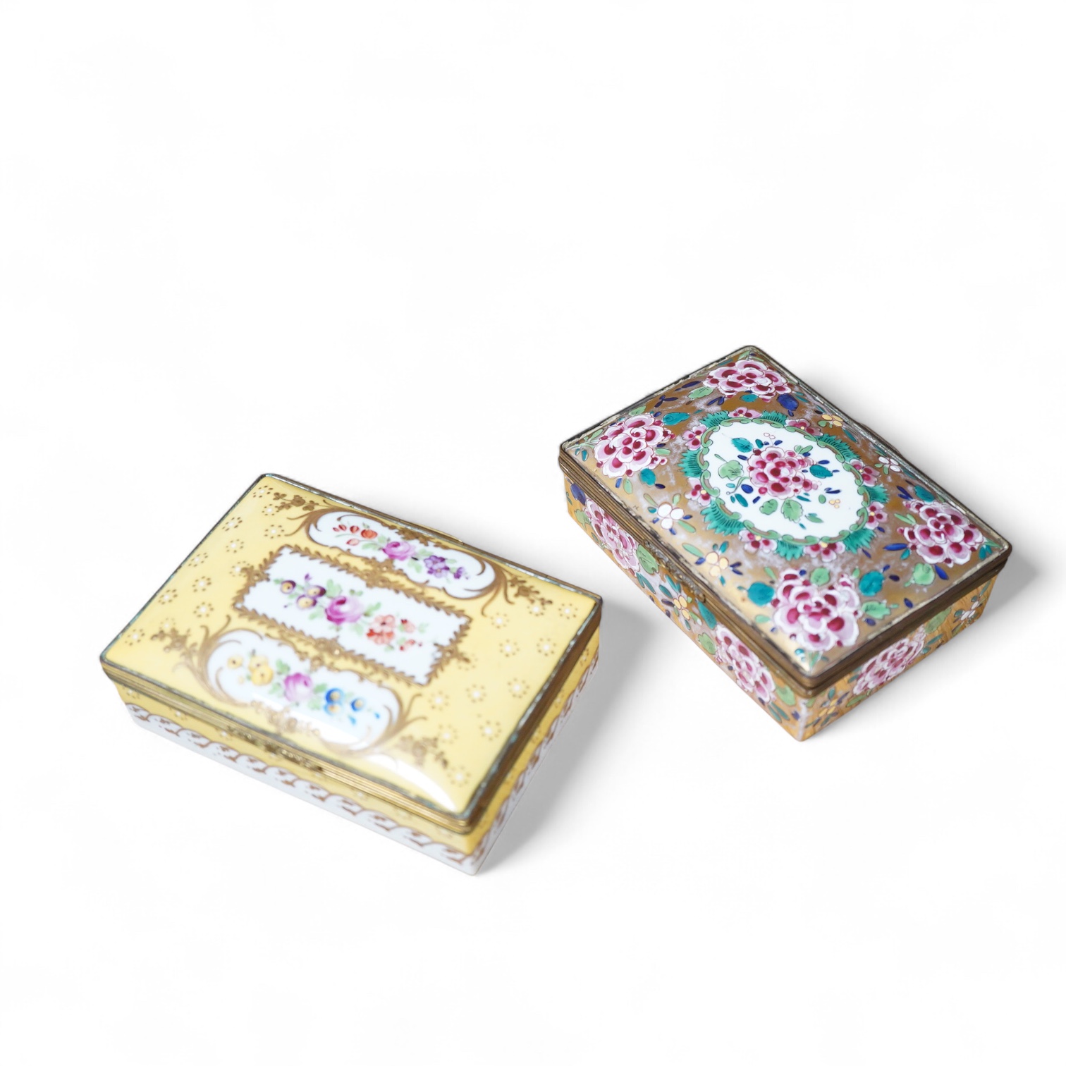 Two rectangular gilt mounted French porcelain trinket boxes, 12cm x8cm